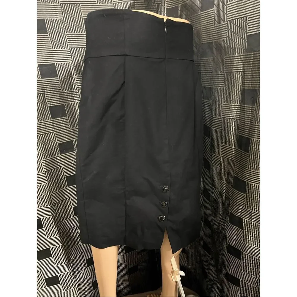 Worthington Black Button Pencil‎ Below Knee Slit Office Skirt Sz. 14